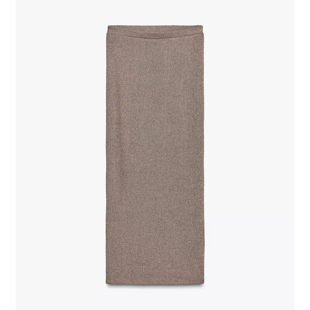 Zara NWT viscose knit stretchy midi skirt light brown tan - Picture 6 of 10